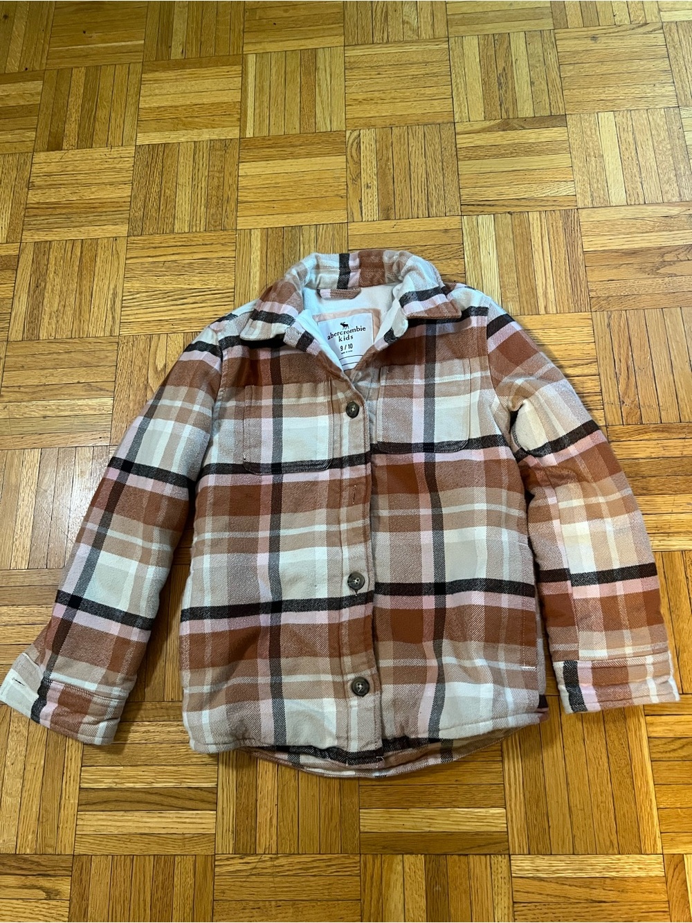 Fall Nights in abercrombie kids Plaid Jacket in Cream, Brown, pink 9 years